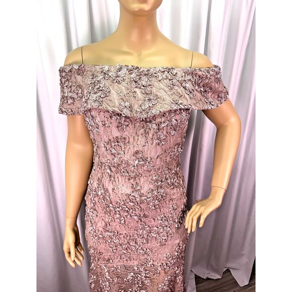 Xscape 18W Taupe Off Shoulder Lace Sequin Gown Formal Evening Wedding Dress NWT - Picture 8 of 16